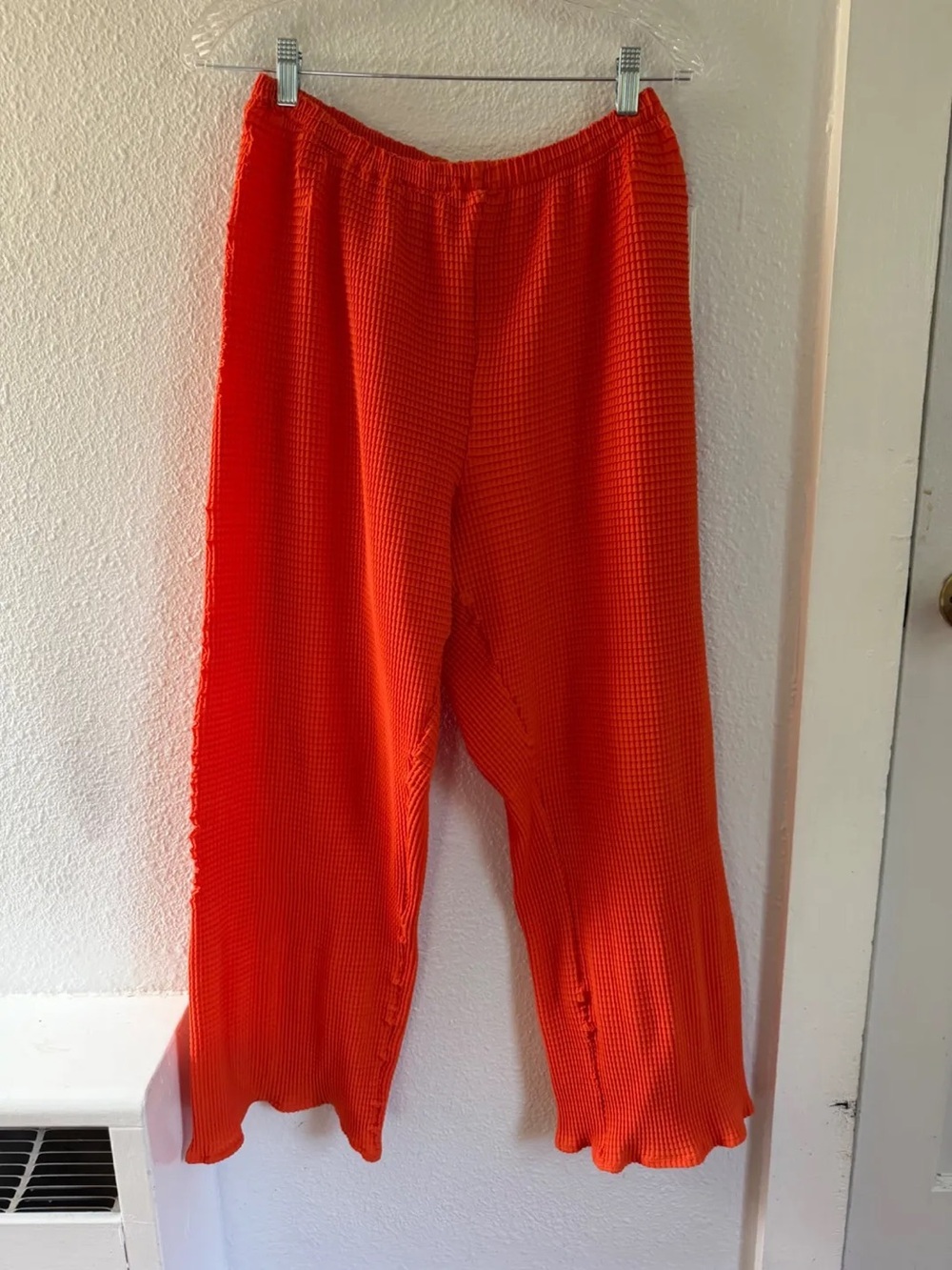 Wide Leg Waffle Knit Pants - Vibrant Orange